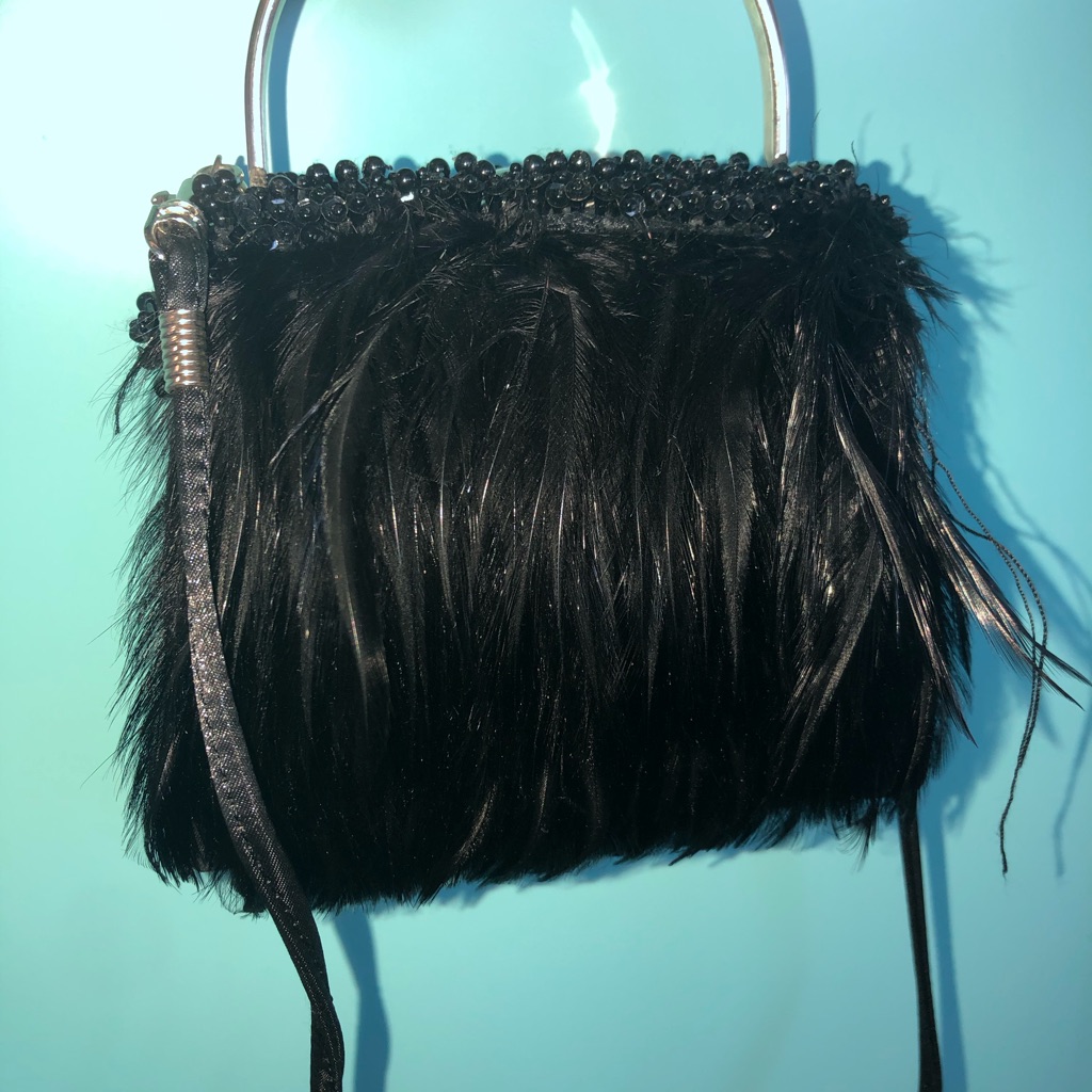 Moo Roo Euc Black Feather Purse